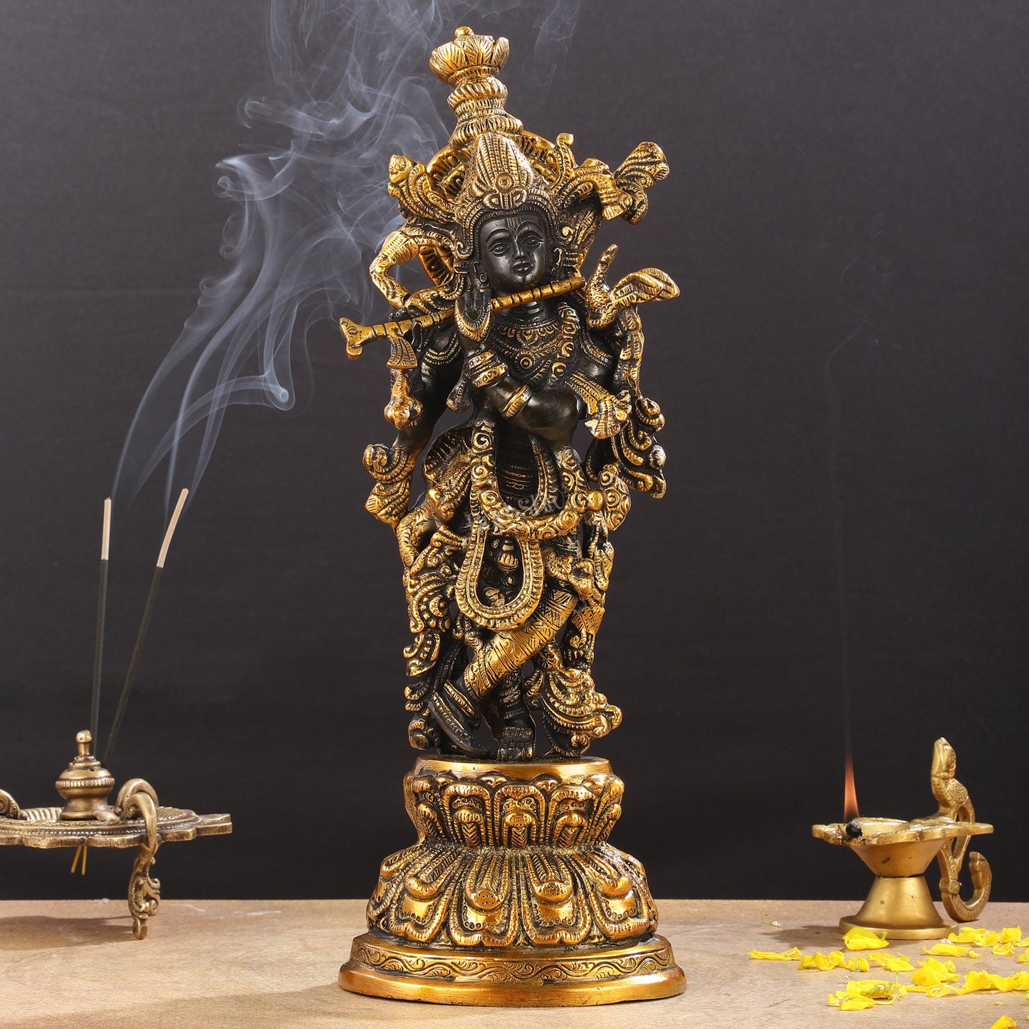 Divine 15-Inch Brass Krishna Idol