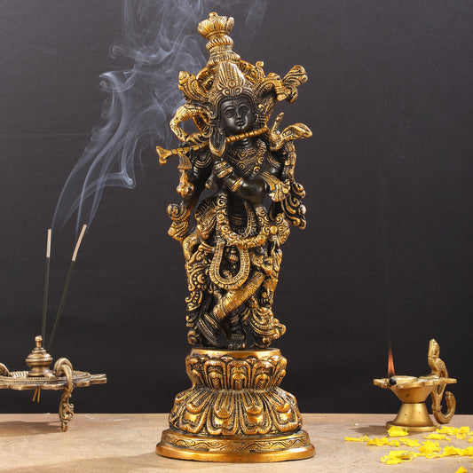 Divine 15-Inch Brass Krishna Idol