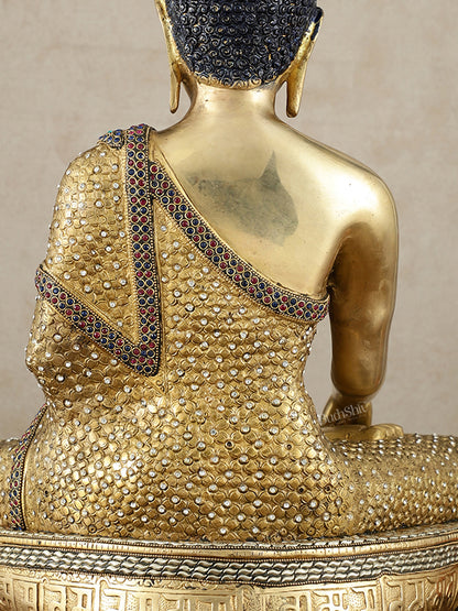 Brass Buddha Statue Bhumisparsha Mudra | 22" Tall | Nepalese inlay