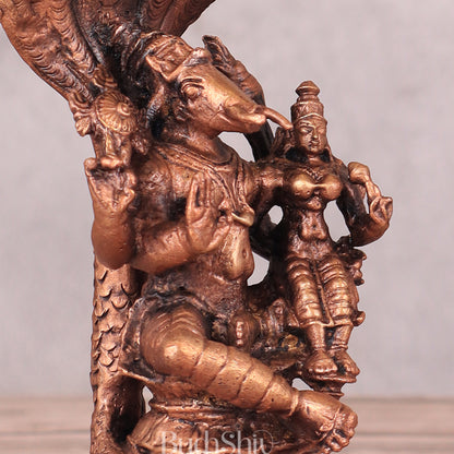 Pure Copper Hayagriva Lakshmi Idol Seated on Sheshnaag - 5.5 Inch