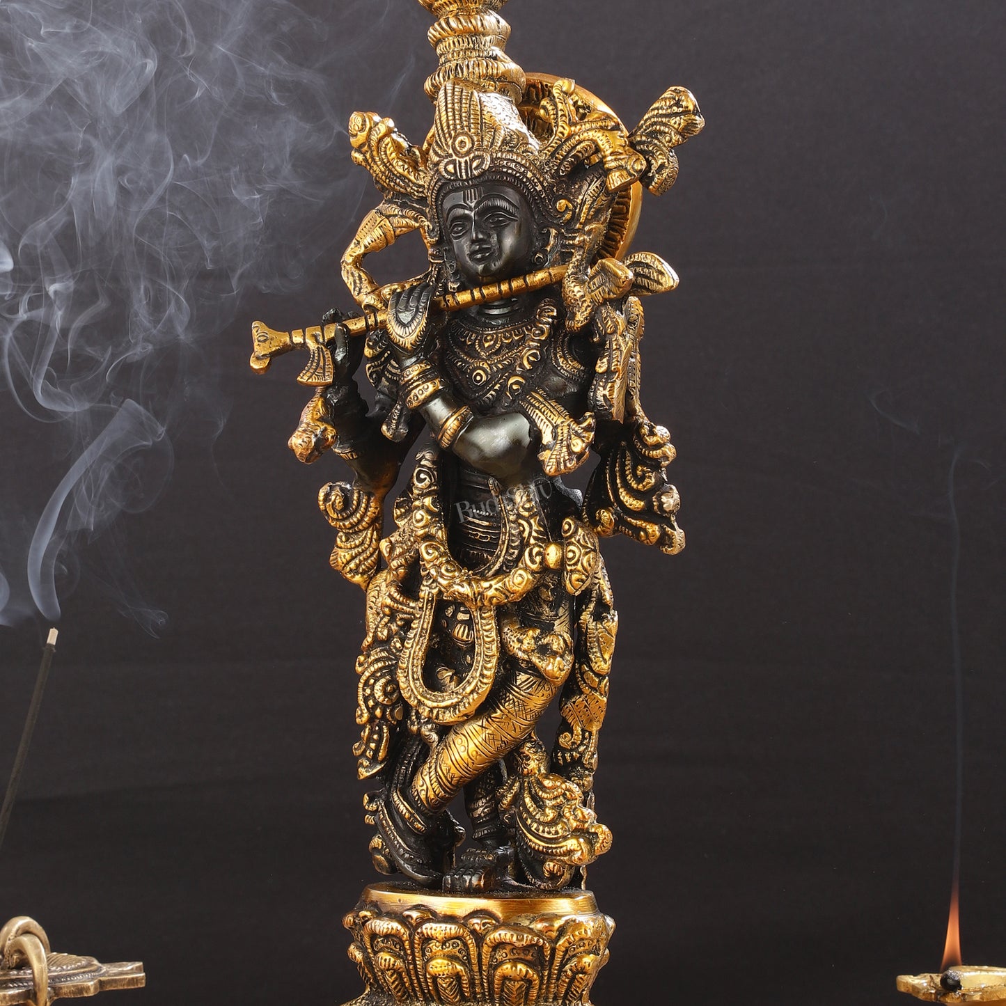 Divine 15-Inch Brass Krishna Idol