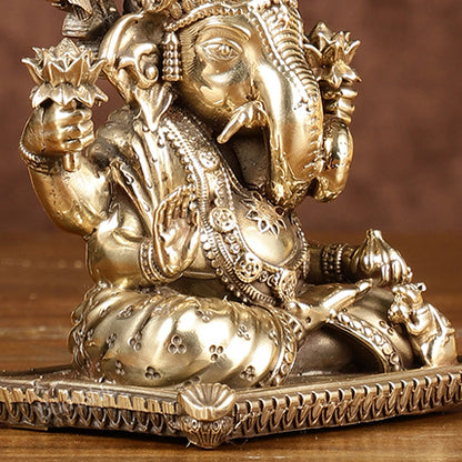 Pure Brass Dagduseth Ganapati Idol | Intricately Carved | Height 4 inch