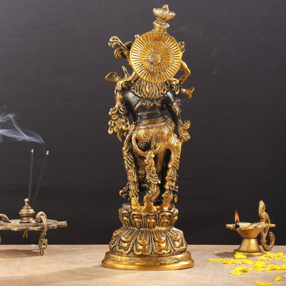 Divine 15-Inch Brass Krishna Idol