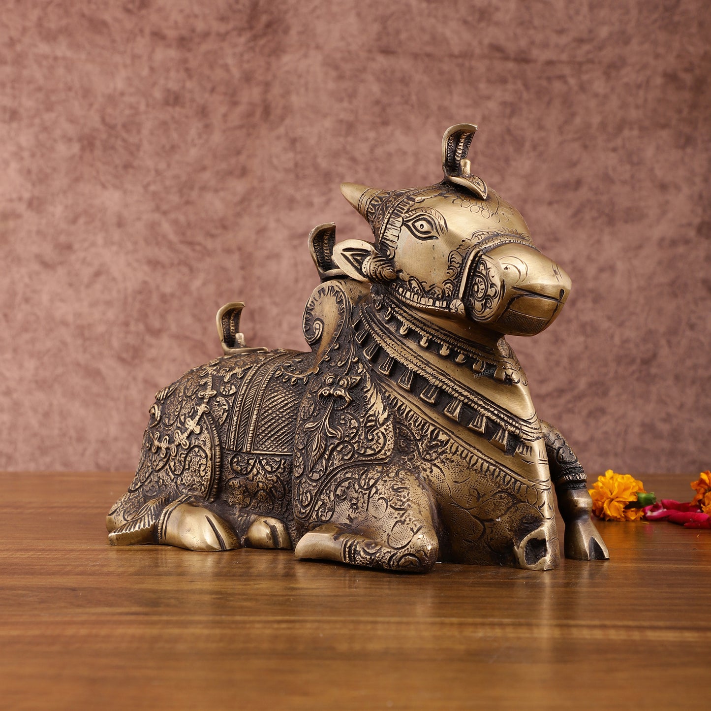 Pure Brass Nandi Statue – Intricately Carved