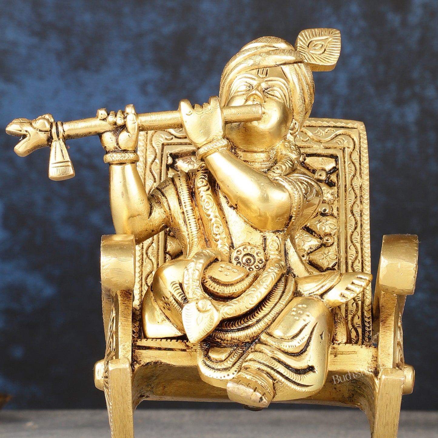 Pure Brass Lord Krishna Seated on Swinging Chair Idol Showpiece | 7"