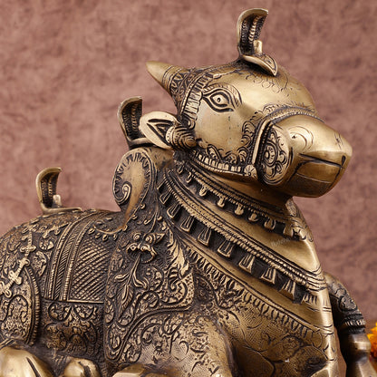 Pure Brass Nandi Statue – Intricately Carved