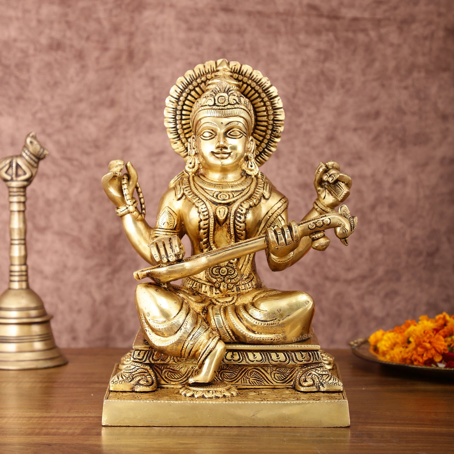 Pure Brass Goddess Saraswati Statue 12 Inches | Symbol of Wisdom and Art