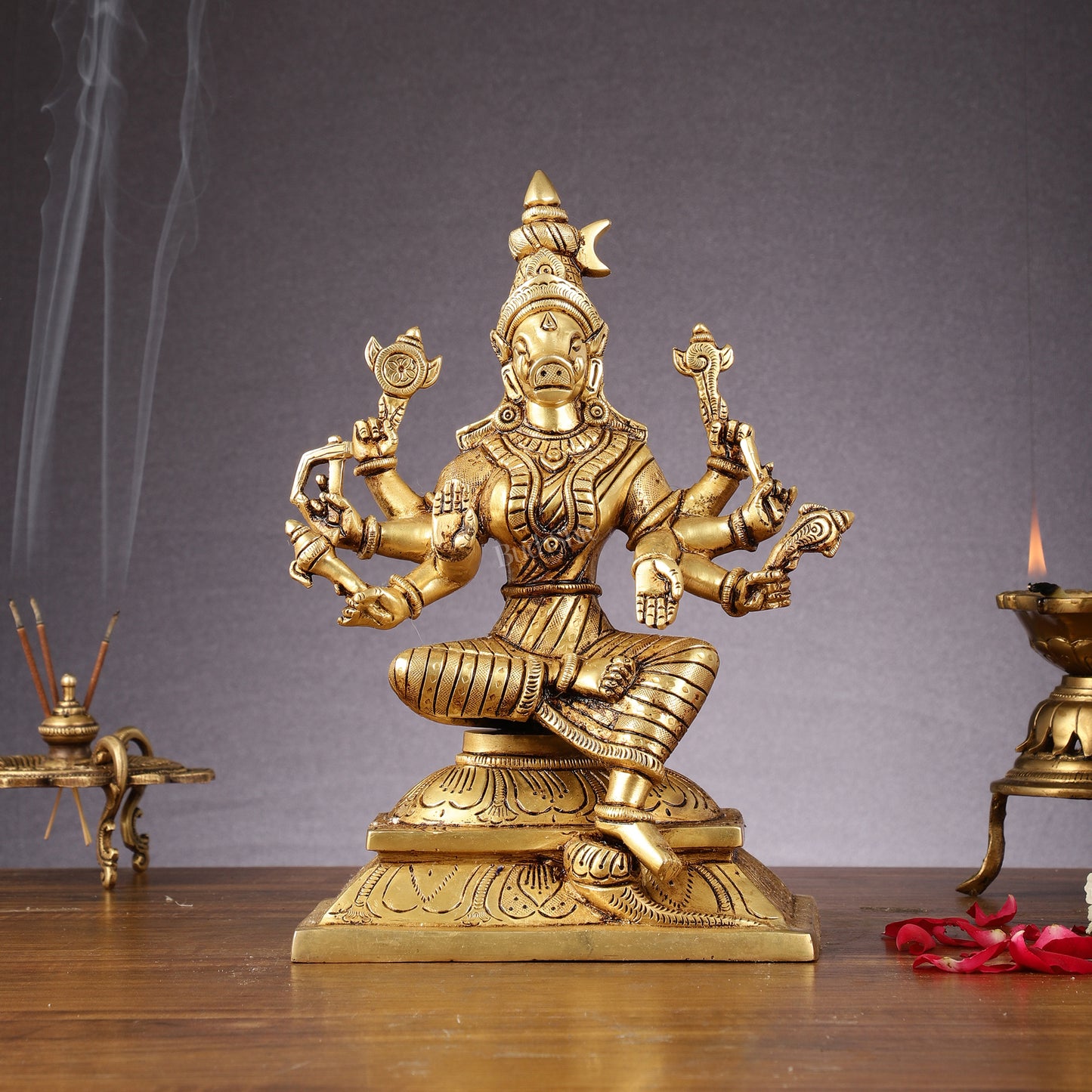 Brass Superfine Goddess Varahi Amman Idol - 11 Inch Statue