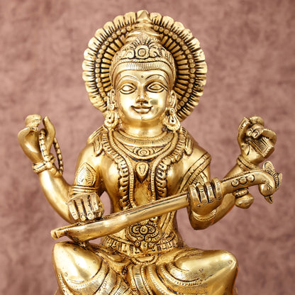 Pure Brass Goddess Saraswati Statue 12 Inches | Symbol of Wisdom and Art