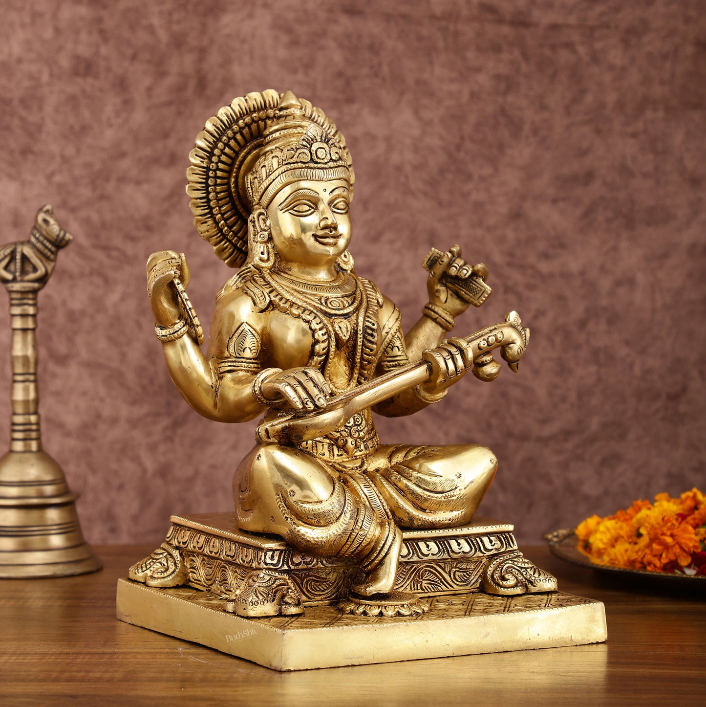 Pure Brass Goddess Saraswati Statue 12 Inches | Symbol of Wisdom and Art