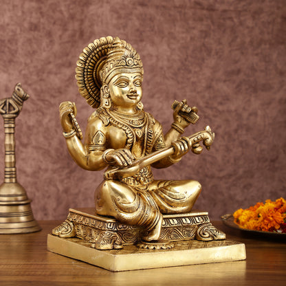 Pure Brass Goddess Saraswati Statue 12 Inches | Symbol of Wisdom and Art