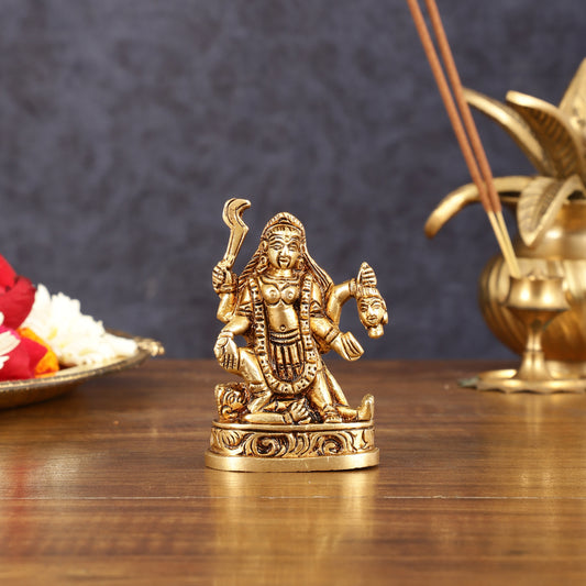 Brass Superfine Goddess Kali with Four Arms Small Idol - 3" Height