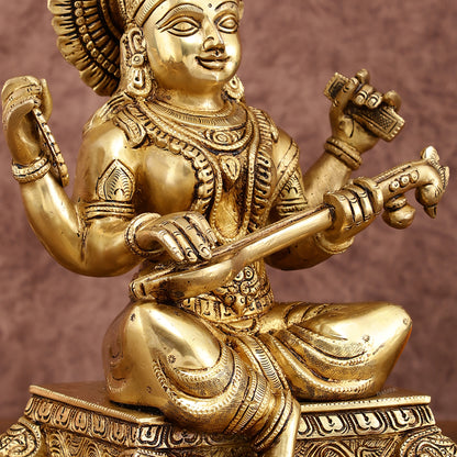 Pure Brass Goddess Saraswati Statue 12 Inches | Symbol of Wisdom and Art