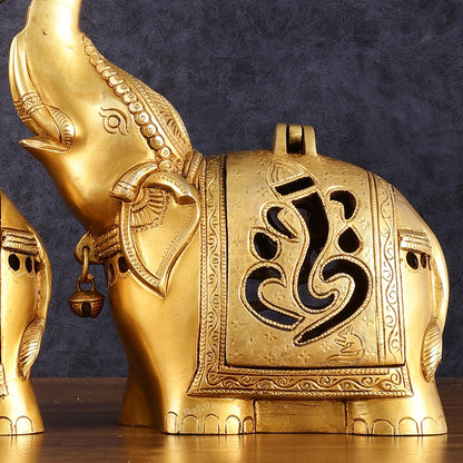 Pure Brass Elephant T light candle holder pair brass lamps 10.5"