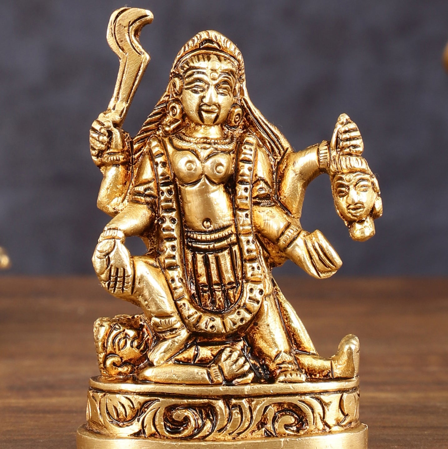 Brass Superfine Goddess Kali with Four Arms Small Idol - 3" Height