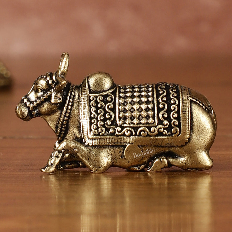 Brass Tiny Miniature Nandi Idol - 1" Tall