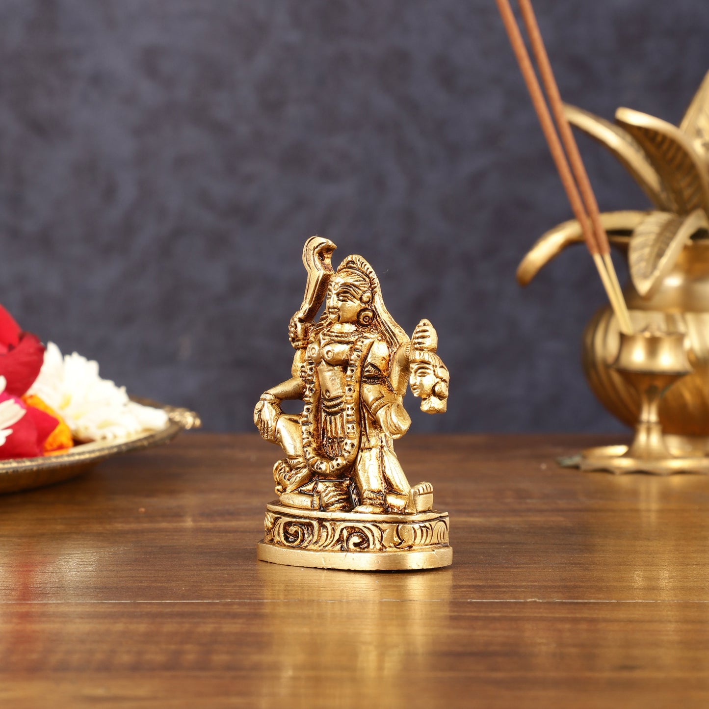 Brass Superfine Goddess Kali with Four Arms Small Idol - 3" Height