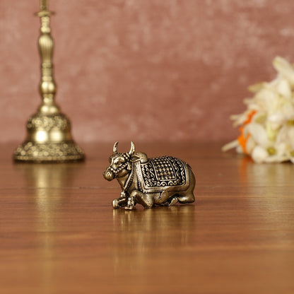 Brass Tiny Miniature Nandi Idol - 1" Tall