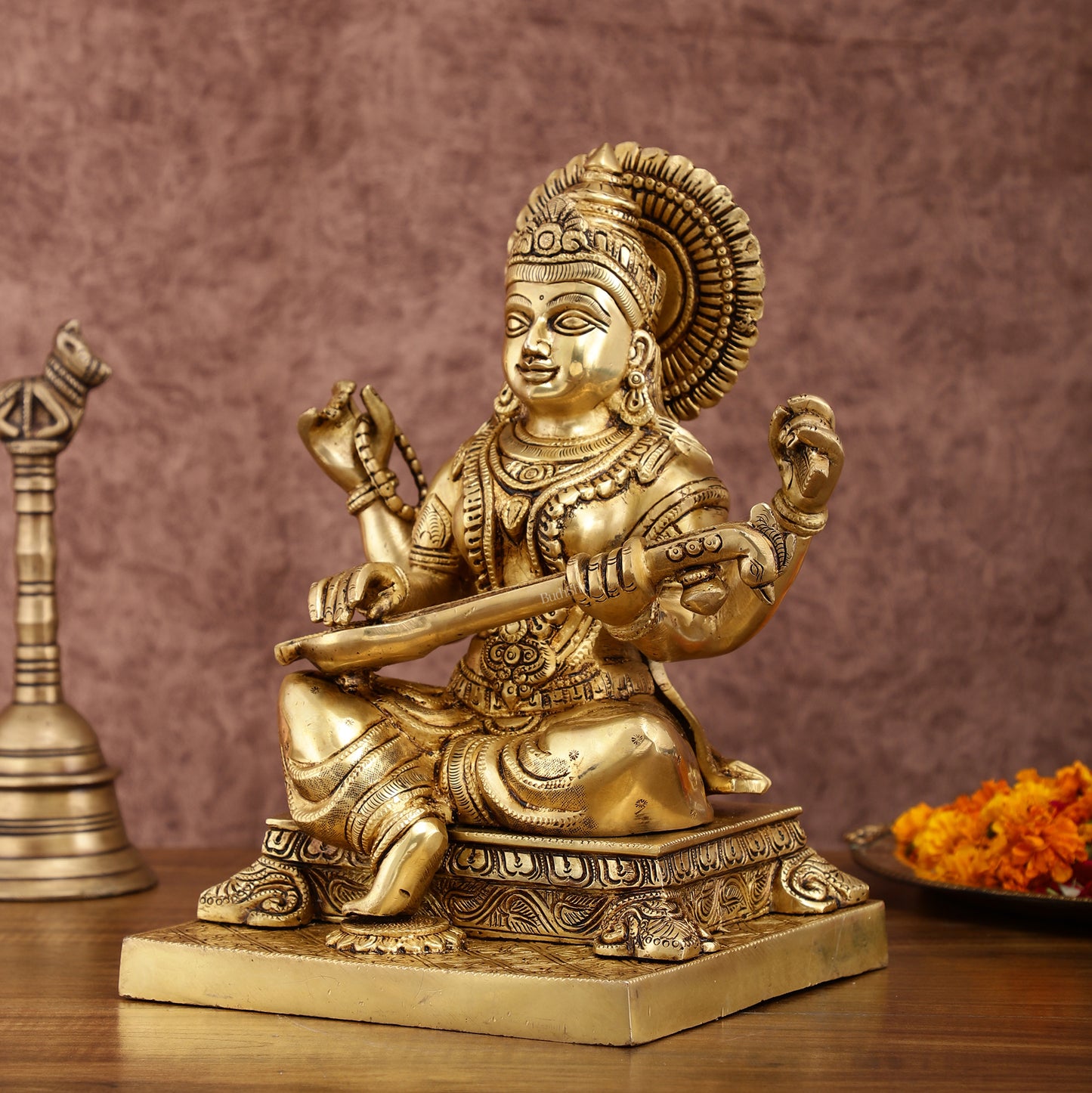 Pure Brass Goddess Saraswati Statue 12 Inches | Symbol of Wisdom and Art