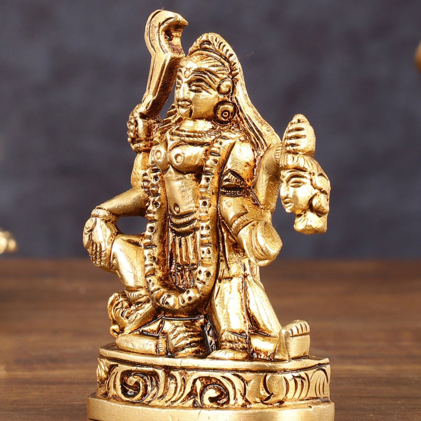 Brass Superfine Goddess Kali with Four Arms Small Idol - 3" Height