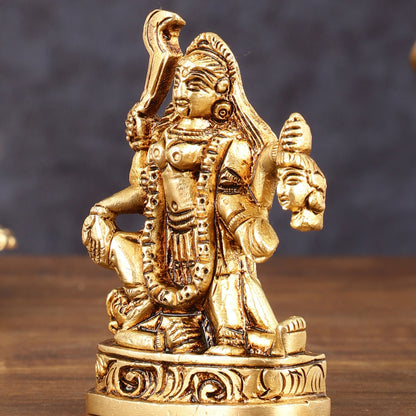 Brass Superfine Goddess Kali with Four Arms Small Idol - 3" Height