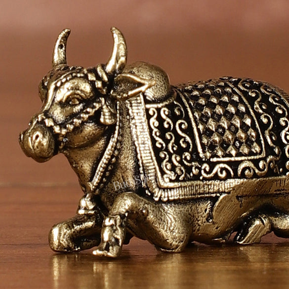 Brass Tiny Miniature Nandi Idol - 1" Tall