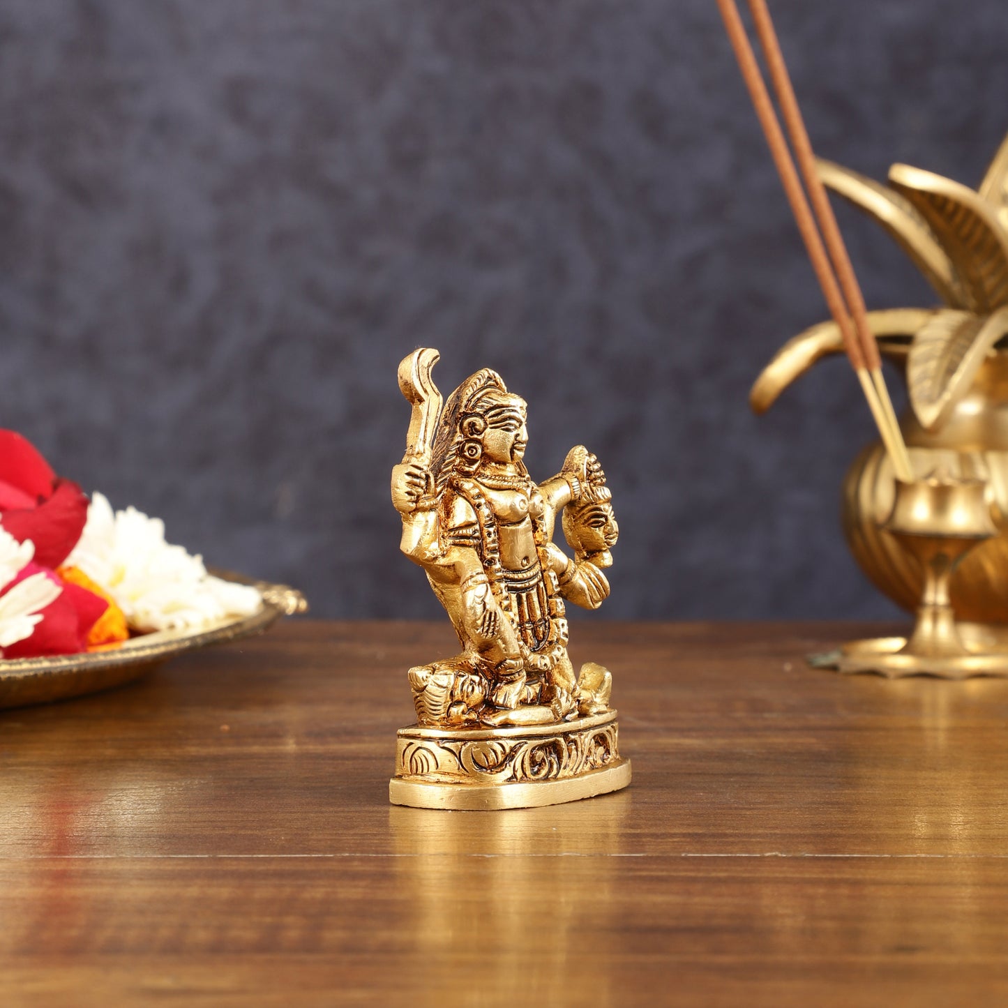 Brass Superfine Goddess Kali with Four Arms Small Idol - 3" Height