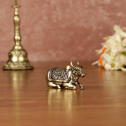 Brass Tiny Miniature Nandi Idol - 1" Tall