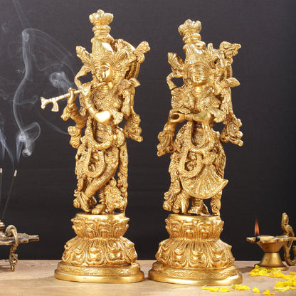 Exquisite 15-Inch Brass Radha Krishna Idols