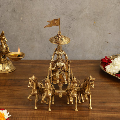 9.5 Inch Brass Geeta Updesh Krishna and Arjun Rath Idol