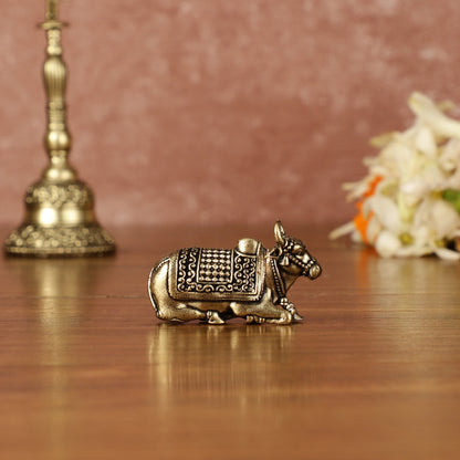 Brass Tiny Miniature Nandi Idol - 1" Tall