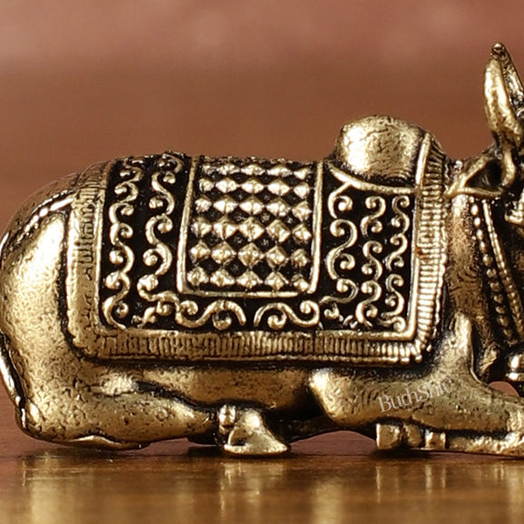 Brass Tiny Miniature Nandi Idol - 1" Tall