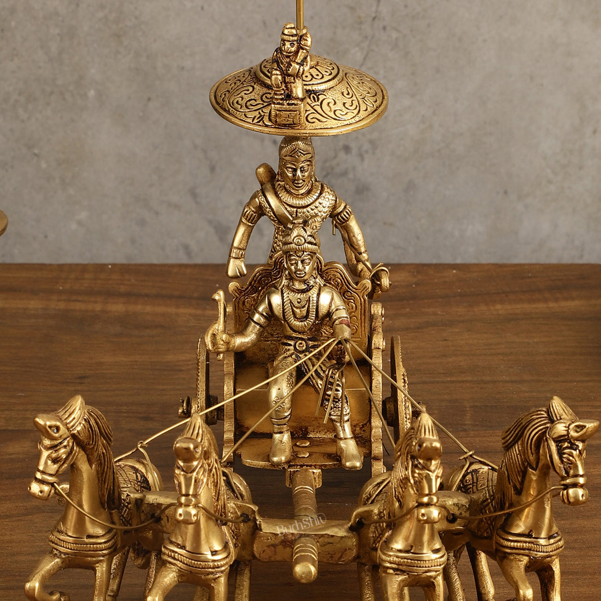 9.5 Inch Brass Geeta Updesh Krishna and Arjun Rath Idol