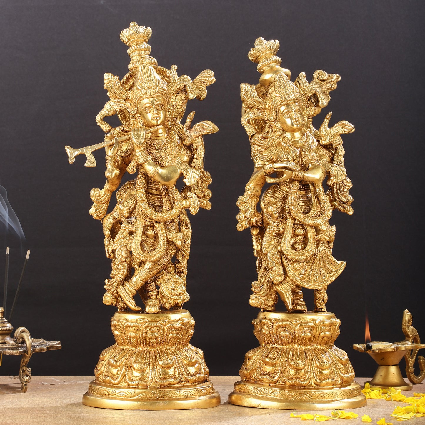 Exquisite 15-Inch Brass Radha Krishna Idols