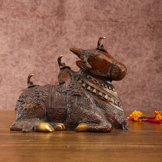 Pure Brass Nandi Statue – Vintage Bronze Tone