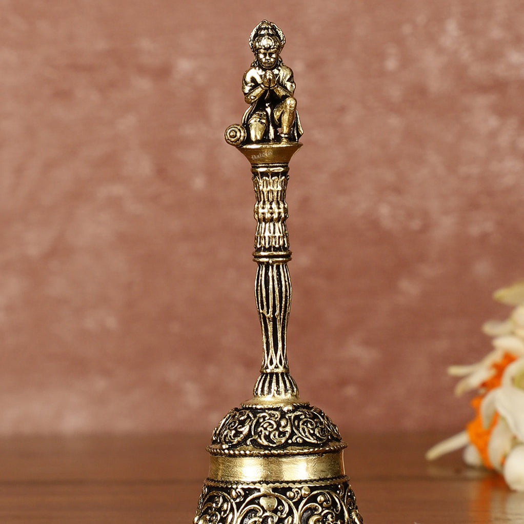 Pure Brass Small Hanuman Ji Hand Bell for Home Temple - 4" Tall