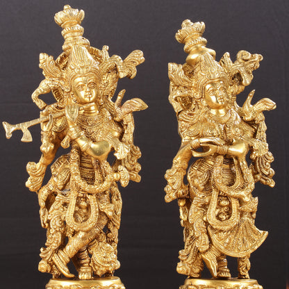 Exquisite 15-Inch Brass Radha Krishna Idols