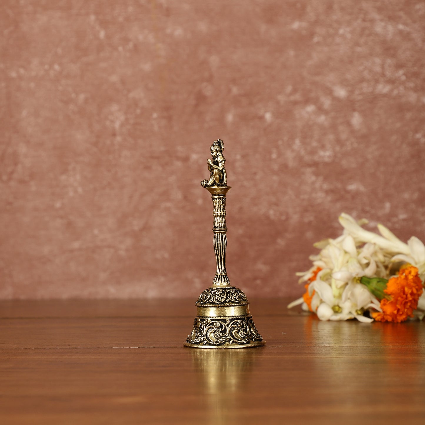 Pure Brass Small Hanuman Ji Hand Bell for Home Temple - 4" Tall