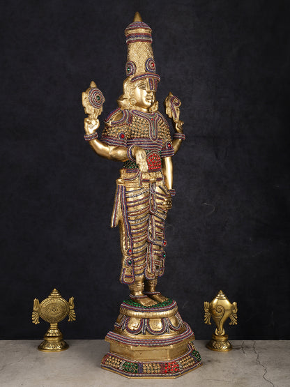 Divine Pure Brass Tirupati Balaji Idol 33" studded