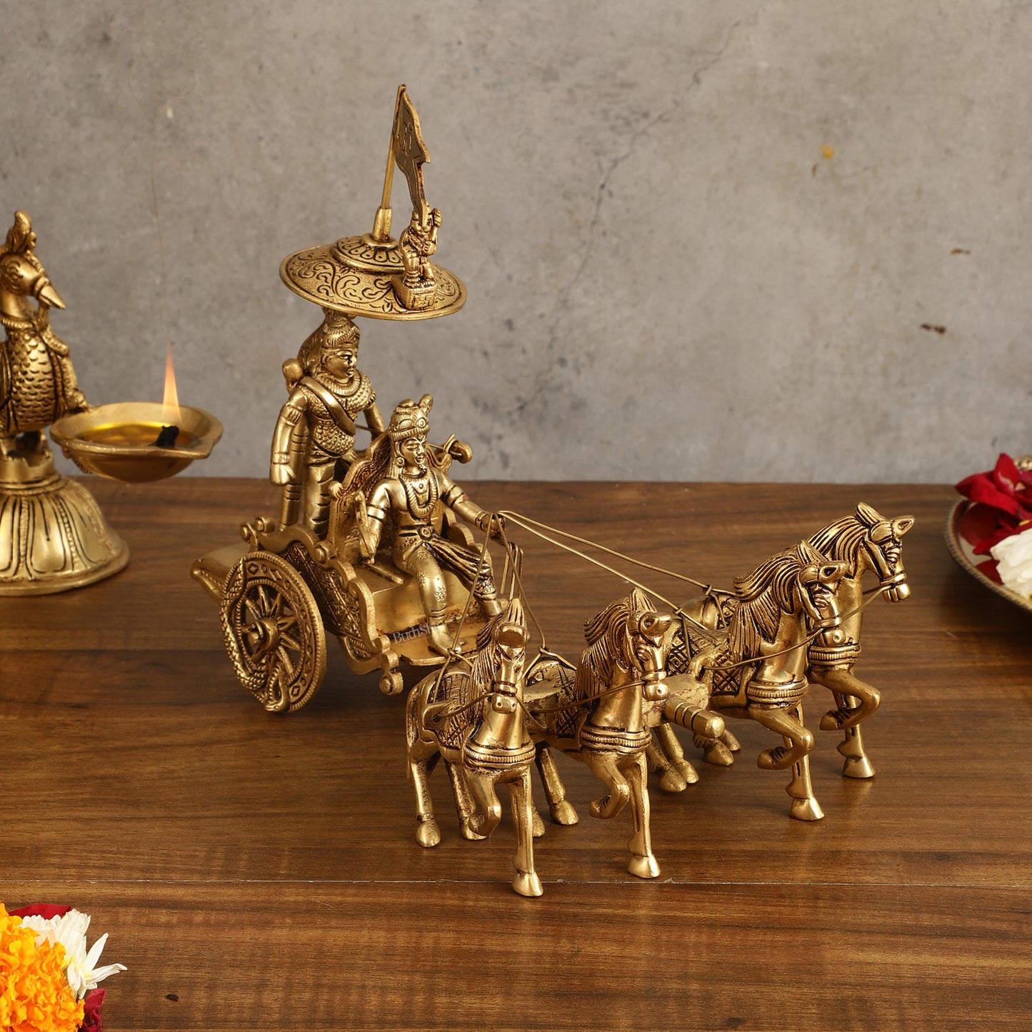 9.5 Inch Brass Geeta Updesh Krishna and Arjun Rath Idol