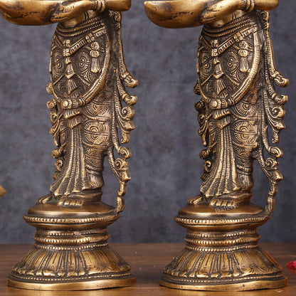 Pure Brass Handcrafted Deep Lakshmi Antique Pavaai Vilakku Pair - 12" Tall