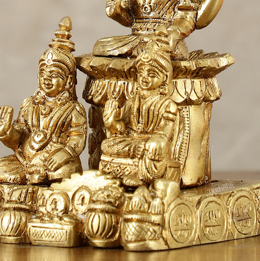 Brass Handcrafted Lord Kuber with Goddess Lakshmi and Chitralekha | Wealth and Prosperity Idol | 6" Height