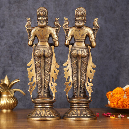 Pure Brass Handcrafted Deep Lakshmi Antique Pavaai Vilakku Pair - 12" Tall