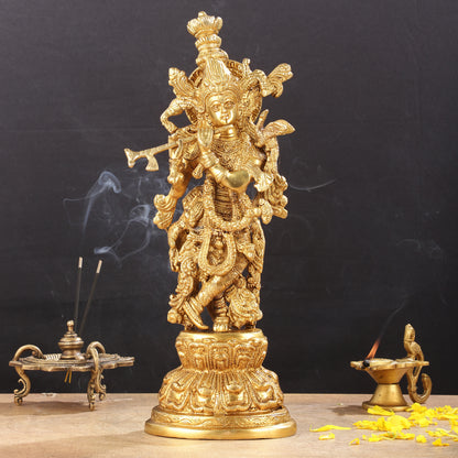 Divine Brass Krishna Idol 15"