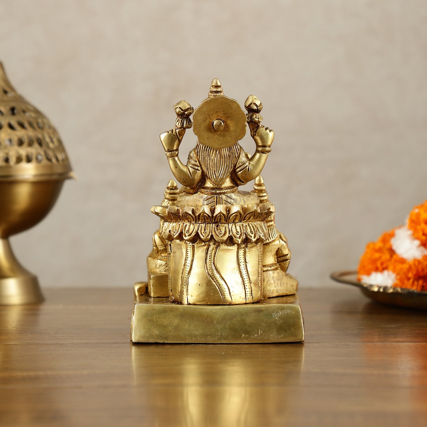 Brass Handcrafted Lord Kuber with Goddess Lakshmi and Chitralekha | Wealth and Prosperity Idol | 6" Height