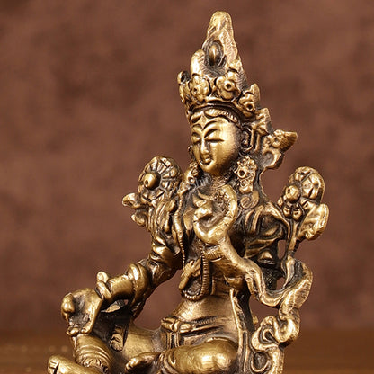 Brass Green tara devi statue 3 "