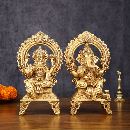 Brass SuperFine Ganesh Lakshmi idols 9.5"