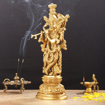 Divine Brass Krishna Idol 15"