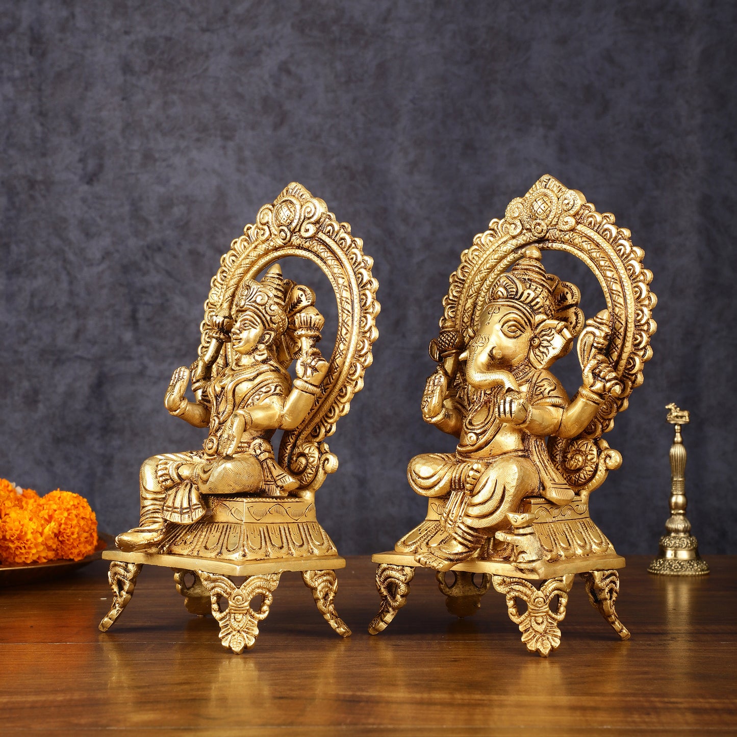 Brass SuperFine Ganesh Lakshmi idols 9.5"