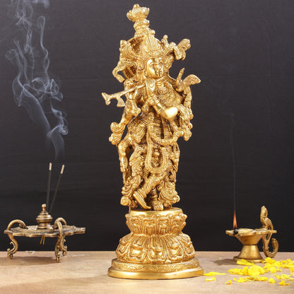 Divine Brass Krishna Idol 15"